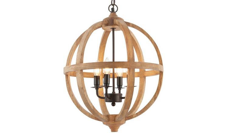 Loops Direct Mango Wood and Steel 4 Light Ceiling Pendant - Dark Bronze