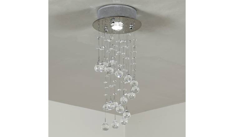HOMCOM Metal Crystal Spiral Rain Drop Pendant Chandelier Ceiling Light – Silver