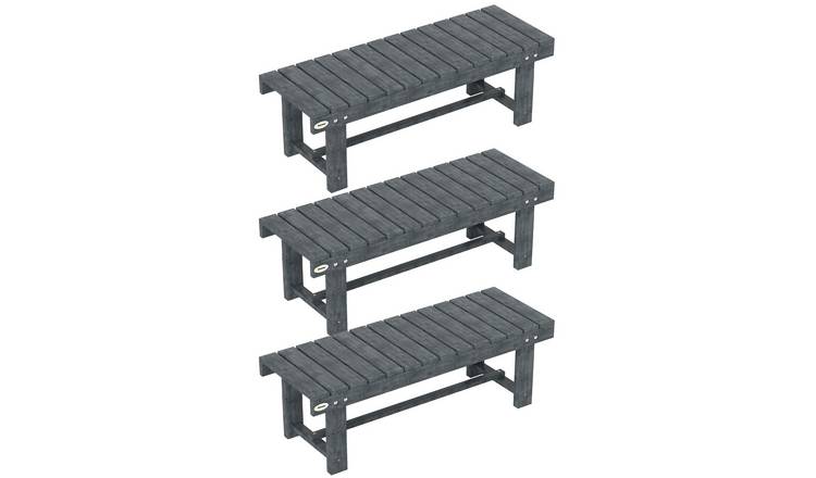 Outsunny Set of 3 Fir Wood Garden Bench – Grey