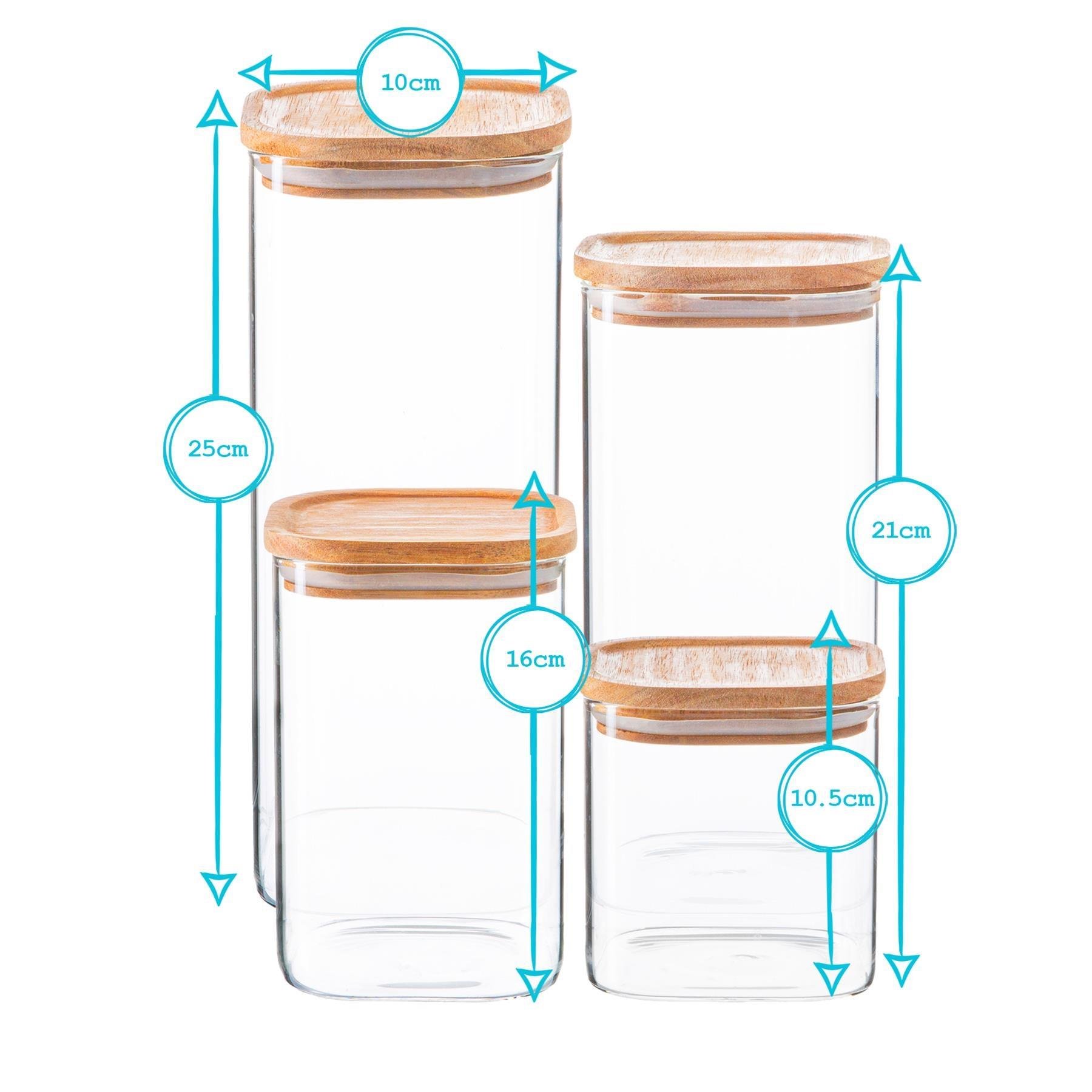 Argon Tableware 4 Piece Square Glass Storage Jars Set with Wooden Lids - Image 3