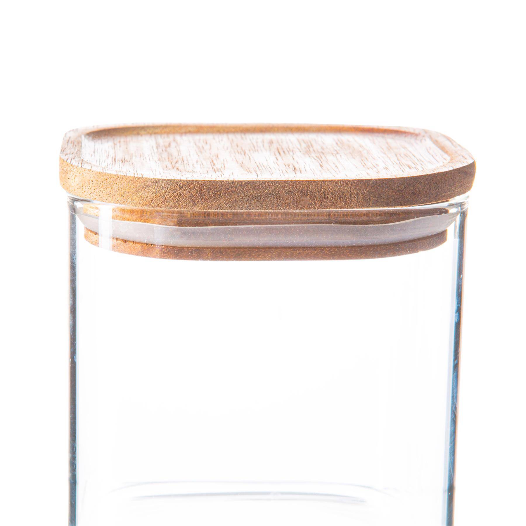 Argon Tableware 4 Piece Square Glass Storage Jars Set with Wooden Lids - Image 4
