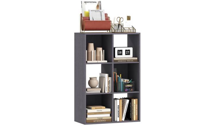 HOMCOM 3 Tier 6 Cubes  Freestanding Storage Bookcase - Grey
