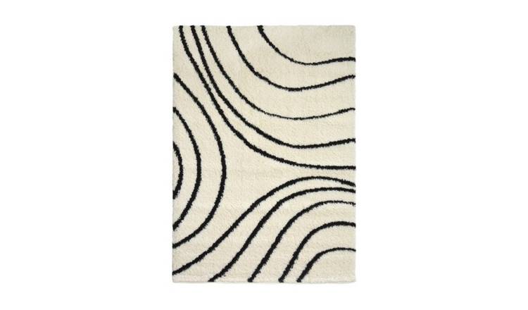 Mega Flooring White Shaggy Abstract Rug - 120 x 170cm