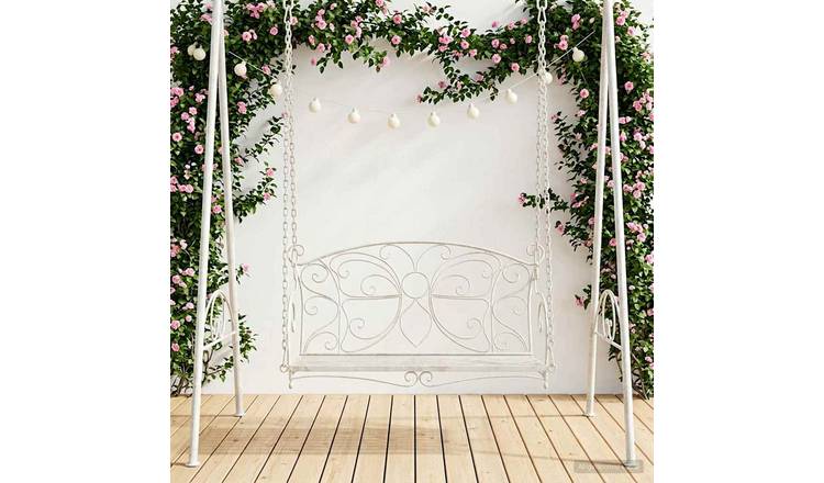 Walplus Steel Swing Bench Antique - Antique White - 105.5 x 61 x 56 cm