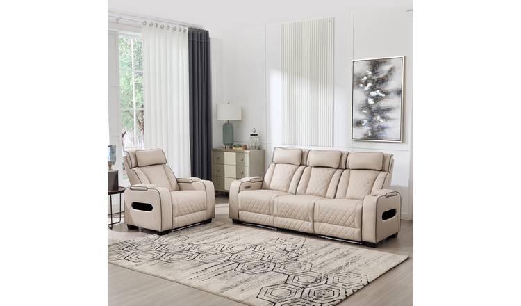 Furniture Online Capri Electric Recliner Leather 1+3 Seater Sofa Set - Beige