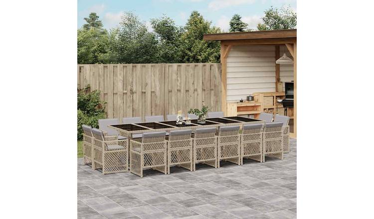 Walplus 17 Piece Poly Rattan Garden Dining Set - Beige - 330 x 106 x 73 cm