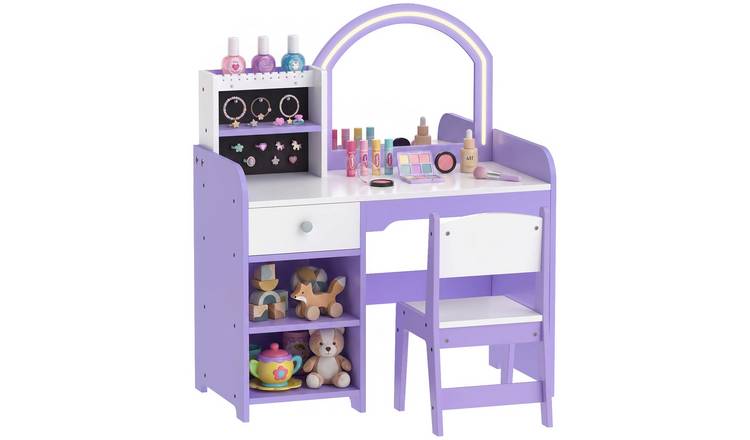 AIYAPLAY 3-8 Years Light Mirror Jewellery Dressing Table and Stool Set – Purple