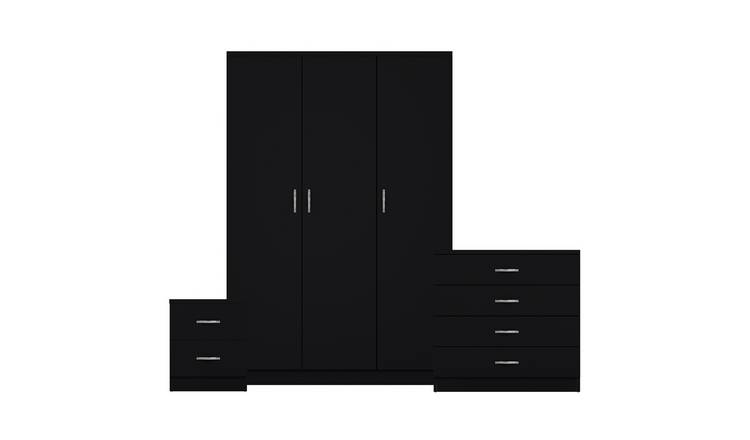 Vida Designs Riano Bedroom Set (Bedside, 4 Drawer Chest, 3 Door Wardrobe)- Black