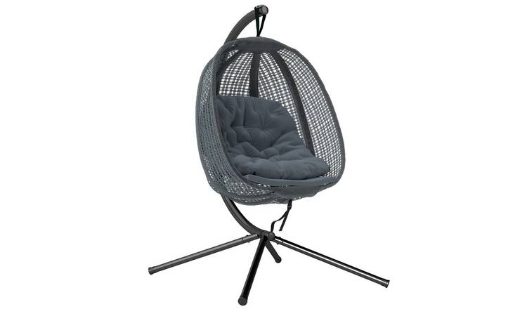 Outsunny Garden Egg Swing Chair with Padded Cushion - Dark Grey