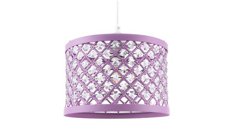 Happy Homewares Lilac Ornate Matte Metal with Clear Pendant Shade - 25cm