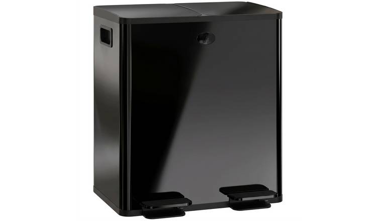 HOMCOM 40L Stainless Steel Dual Kitchen Bin with Inner Buckets- Black
