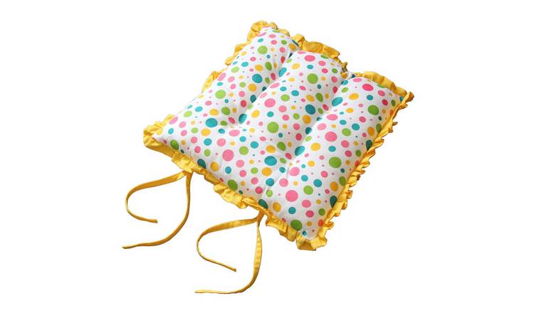 Homescapes Reversible Yellow Frilled Cushion Seat Pad with Ties Polka Dots Multi