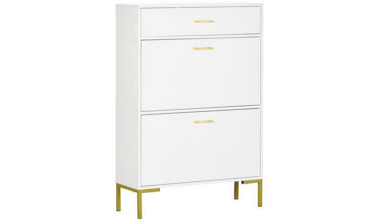 HOMCOM 3 Drawer Shoe Cabinet with Adjustable Shelf and 2 Flip Doors - White