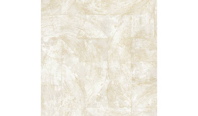 Grandeco Owen Scratched Plaster Blown Vinyl Textured Wallpaper - White Gold