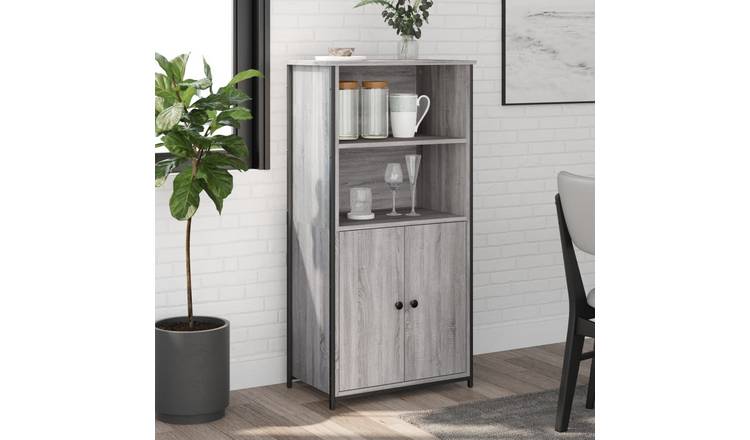 Walplus Engineered Wood Highboard - Grey and Oak - 62 x 36 x 121.5 cm