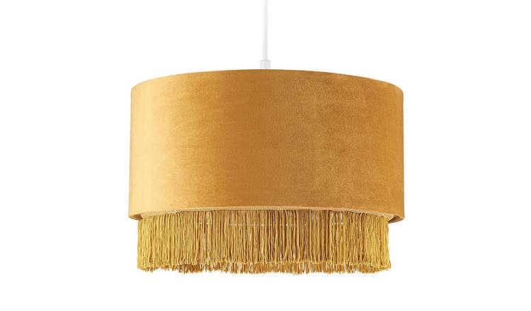 Happy Homewares Ochre Mustard Drum with Tassels Pendant Shade - 35cm