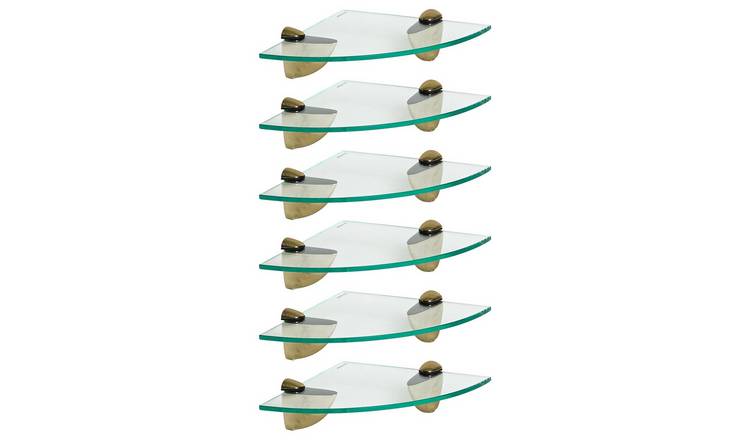 Harbour Housewares Floating Glass Bathroom Corner Shelves - Clear - Set of 6