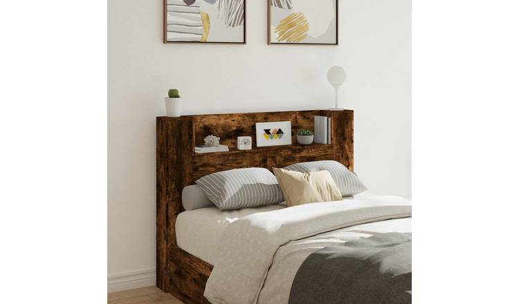 Walplus Wood LED Headboard Cabinet - Dark Oak - 140 x 16.5 x 103.5 cm
