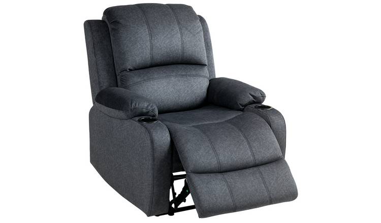 HOMCOM Recliner Chair with Adjustable Leg Rest and Cup Holders - Black