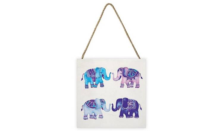 Cat Coquillette Wooden Elephant Plaque - Blue