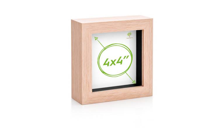 Nicola Spring 3D Box Photo Frame - 4 x 4" with 2 x 2" Mount - Light Wood/White