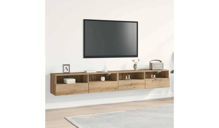 Walplus 2 Piece Engineered Wood TV Wall Cabinet - Artisan Oak - 100 x 30 x 30 cm