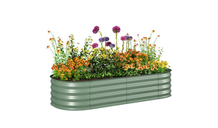 Outsunny Medium Metal Elevated Planter Box with Safety Edging - Green
