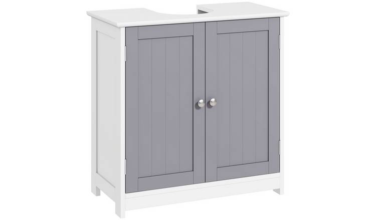 kleankin Adjustable Under Sink Bathroom Cabinet with 2 Doors - White Grey