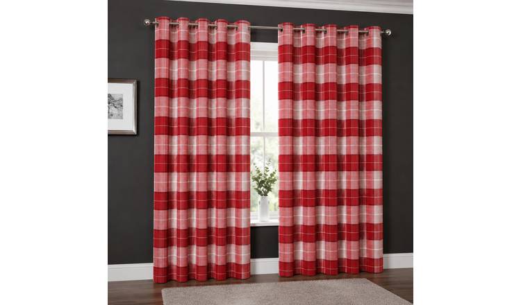 New Edge Blinds Red Printed Check Eyelet Curtains - 167cm x 229cm