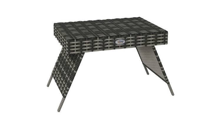 Outsunny Rattan Foldable Garden Side Table with Steel Frame - Light Grey