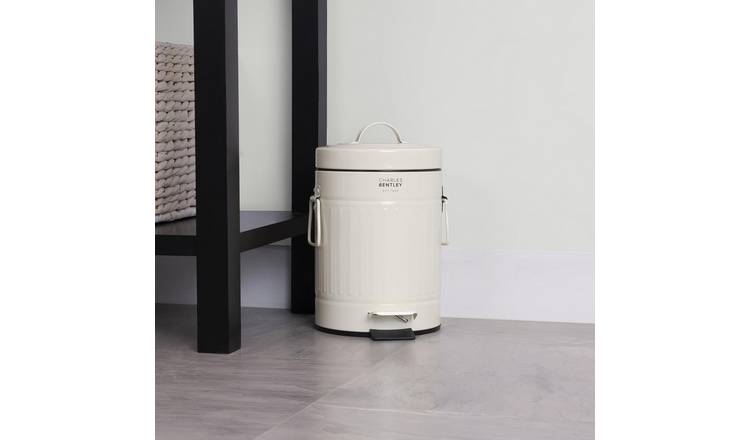Charles Bentley 3L Steel Waste Rubbish Kitchen Bathroom Mini Pedal Bin - Cream