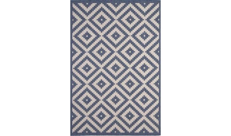 The Rugs Blue Ecology Outdoor Indoor Diamond Patio Rug - 140 x 200cm