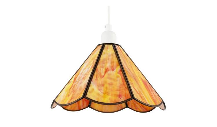 Happy Homewares Orange Tiffany Glass Panelled Easy-Fit Pendant Shade - 30cm