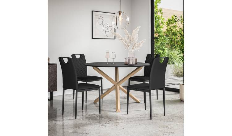 Furniture Online Malvern Monza Black Top Dining Table & 4 Black Chairs