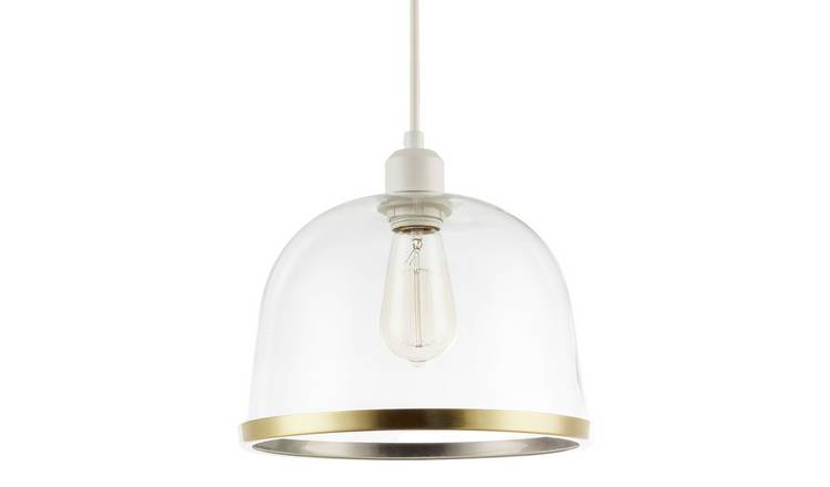 Happy Homewares Antique Brass Clear Glass Bowl with Metal Pendant Shade - 26cm
