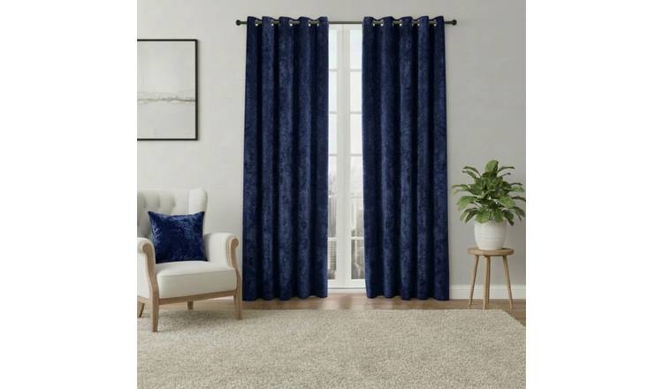Snug City Crushed Velvet Soft Touch Eyelet Curtains – Navy – 117 x 183cm