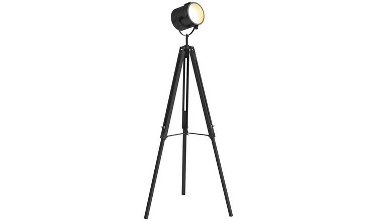 HOMCOM Industrial Tripod Searchlight Floor Lamp - Black