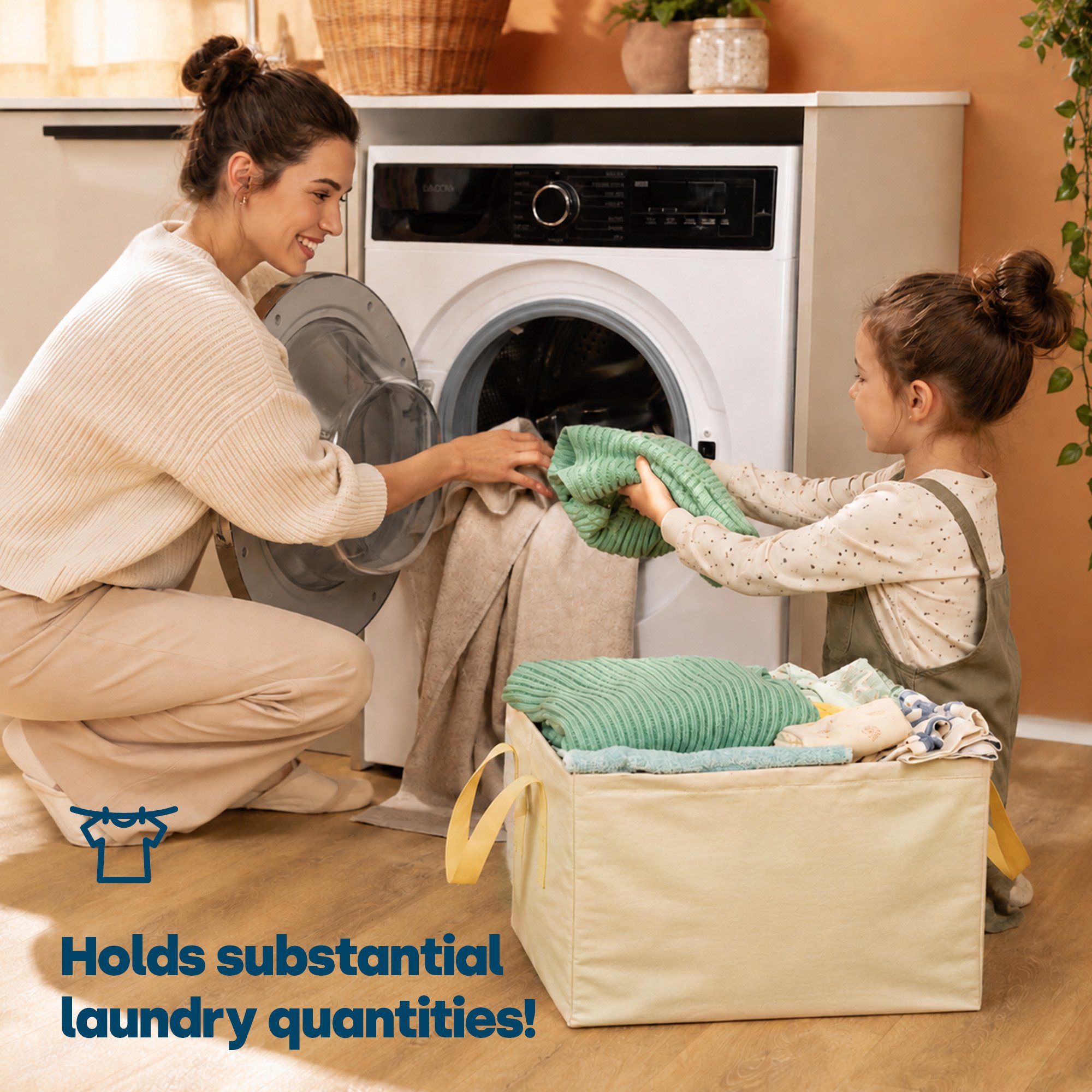 LIVIVO Set of 2 Collapsible Fabric Laundry Bags - Beige - Image 2