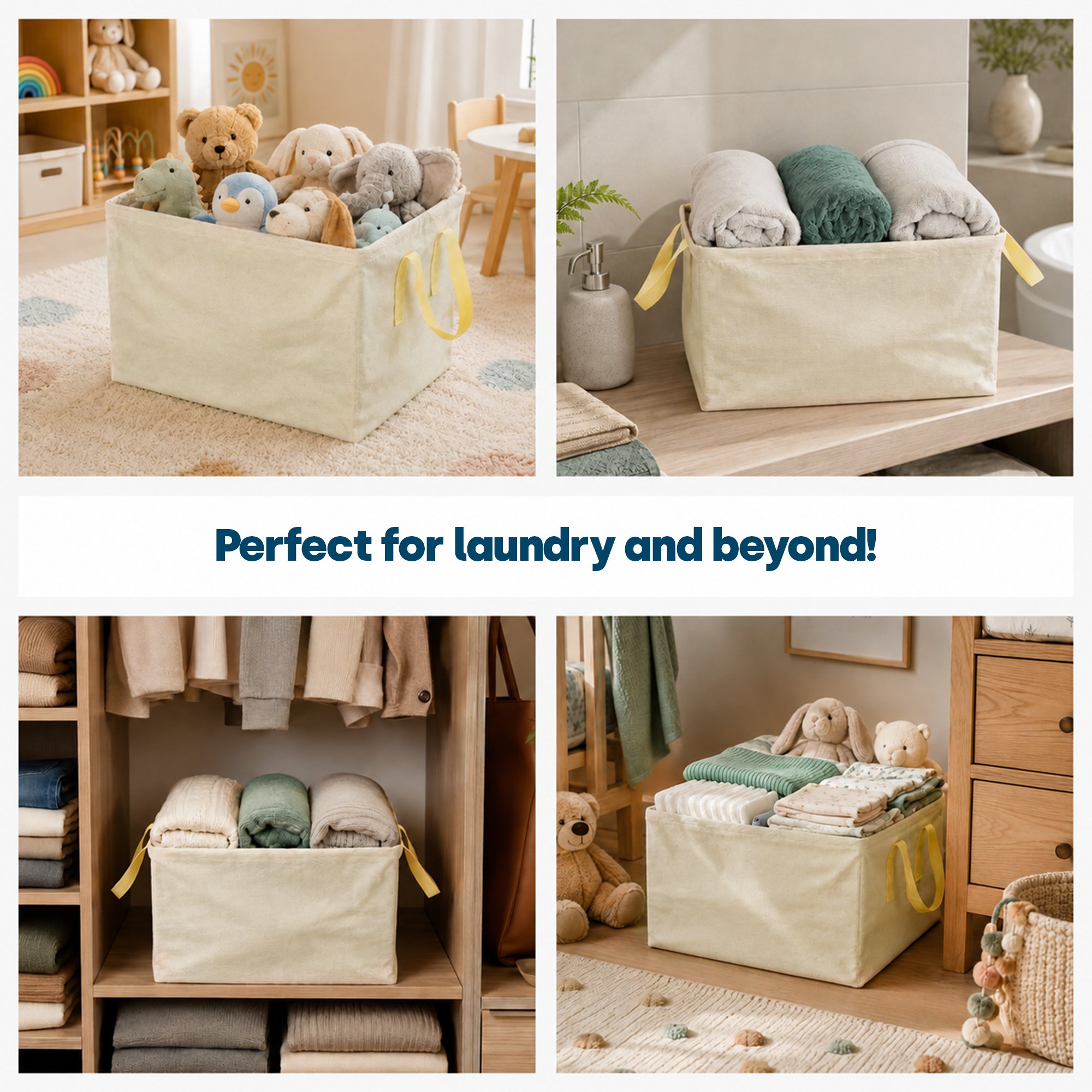 LIVIVO Set of 2 Collapsible Fabric Laundry Bags - Beige - Image 4