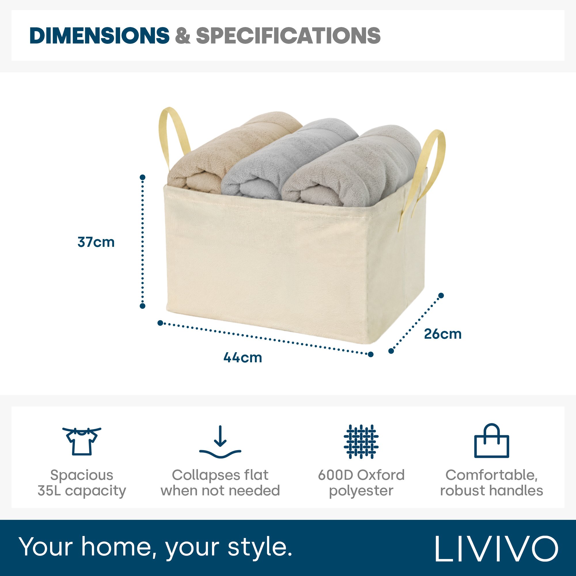 LIVIVO Set of 2 Collapsible Fabric Laundry Bags - Beige - Image 6