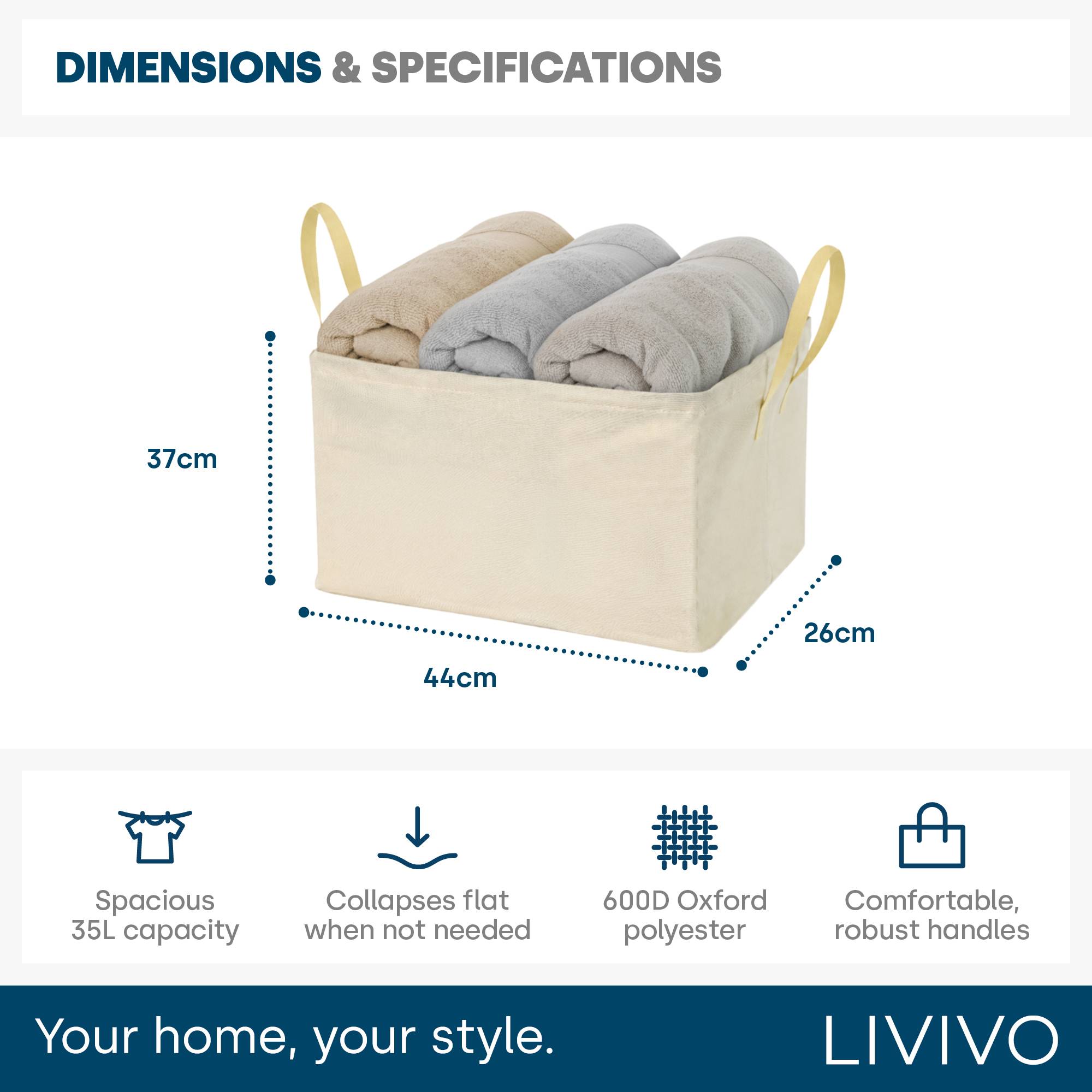 LIVIVO Set of 2 Collapsible Fabric Laundry Bags - Beige - Image 6