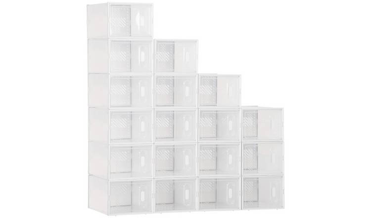HOMCOM 18PCS Plastic Stackable Shoe Storage Box - Clear