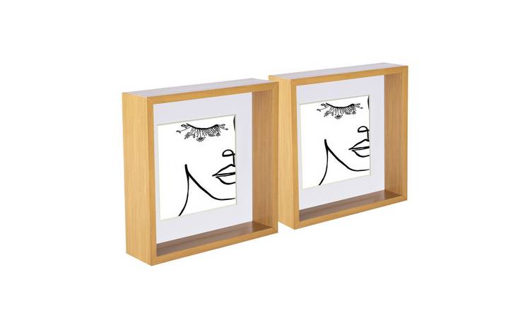 Nicola Spring 3D Deep Box Frames - 8 x 8" with Mount - Set of 5 - Light Wood