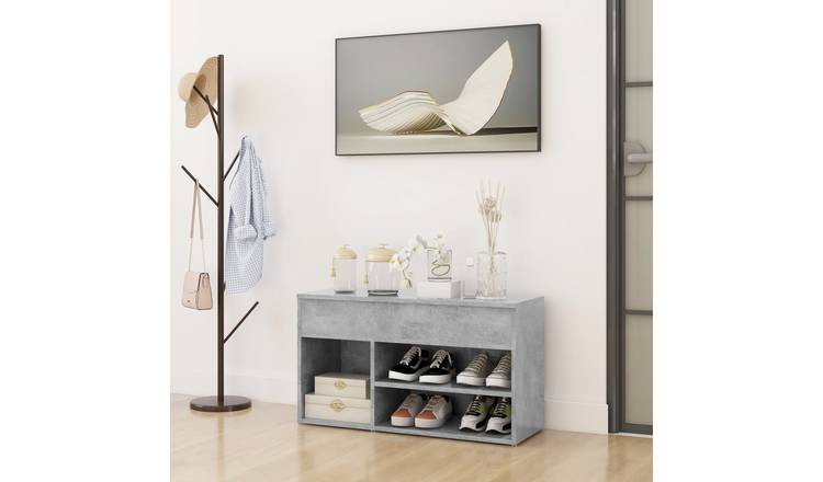 Walplus Engineered Wood Shoe Bench - Concrete Grey - 80 x 30 x 45 cm