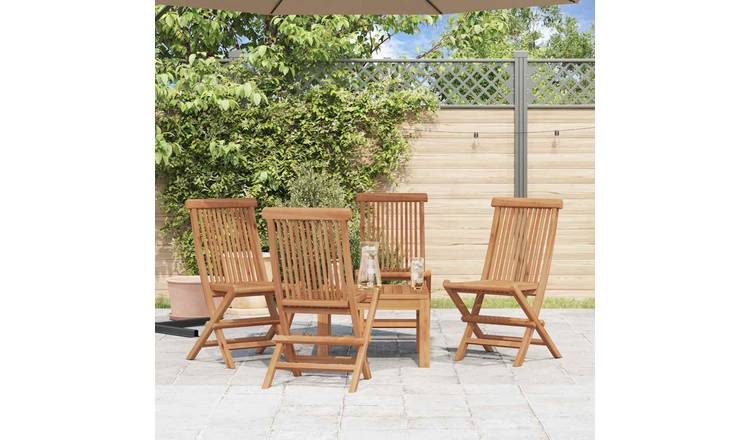 Walplus Pack of 4 Teak Wood Folding Chairs - Brown - 47 x 60 x 89 cm