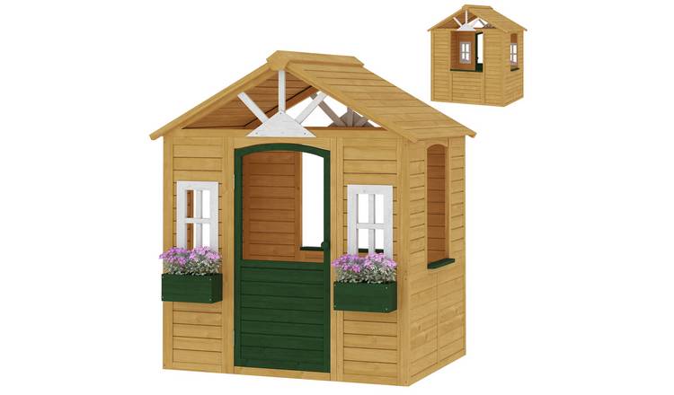 AIYAPLAY Wooden Indoor Outdoor Kids Playhouse with Working Door - Brown
