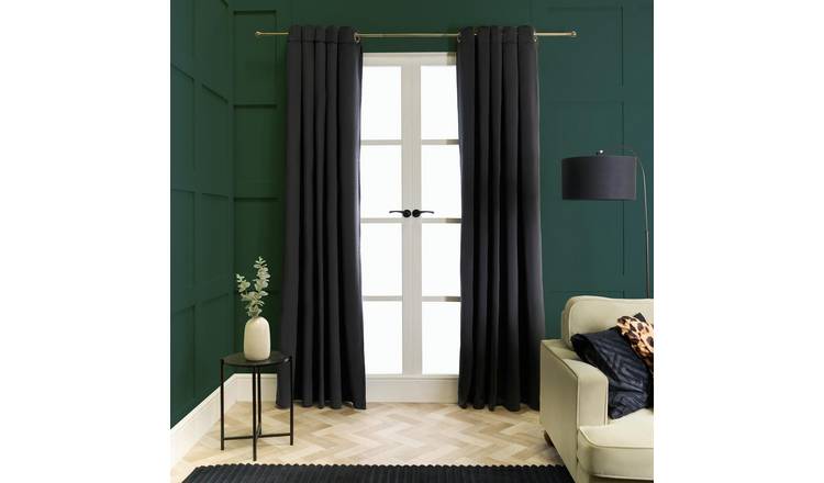 OHS Plain Thermal Velvet Curtains 117 x 183cm - Black