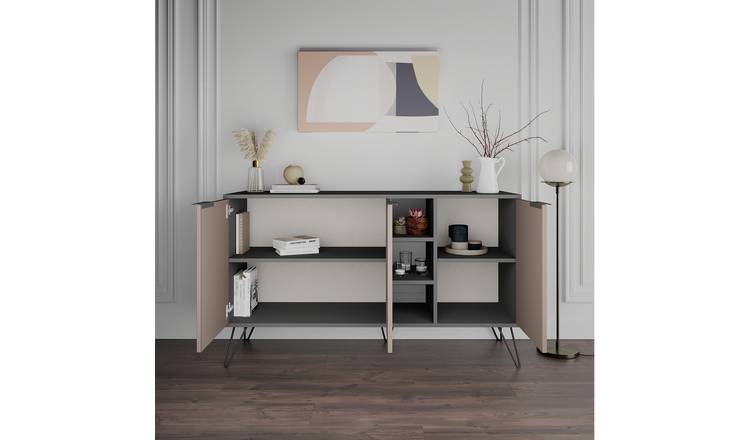 Decortie Clara 3 Door Metal Hairpin Leg Sideboard - Anthracite Grey