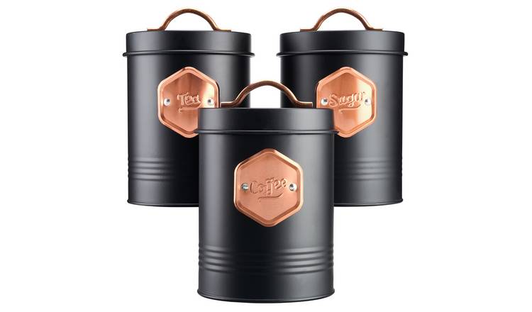 Cooks Professional 3pc Tea, Coffee and Sugar Kitchen Storage Set - Black/Copper