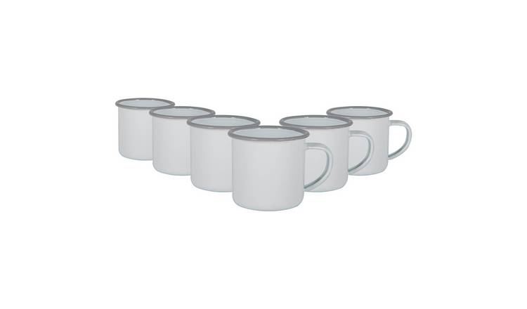 Argon Tableware White Enamel Espresso Cups - 130ml - Grey - Pack of 6